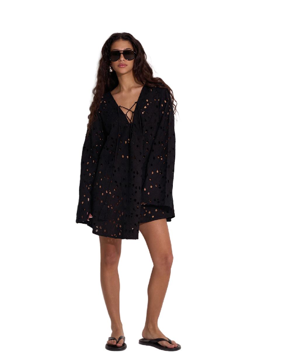 gottex Coastal Lace Mini Dress Cover-Up Black