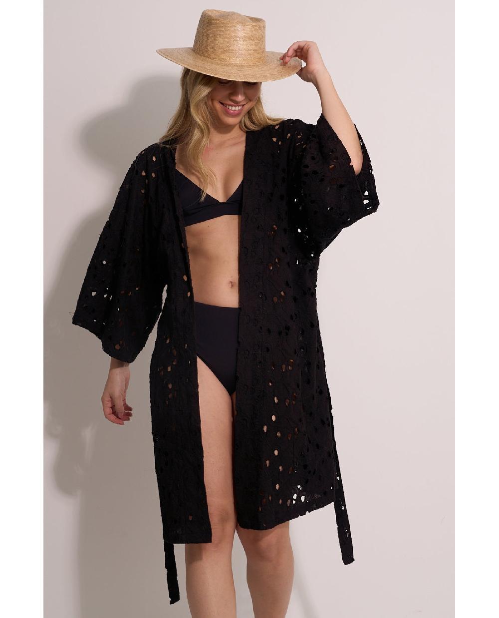Gottex Coastal Lace Robe Cover-Up Black