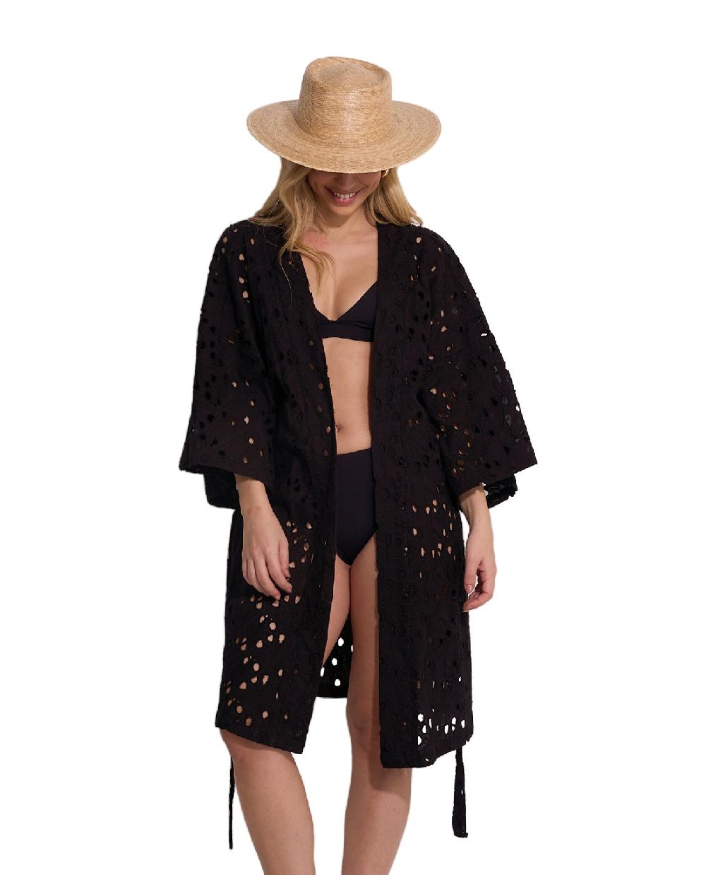 gottex Coastal Lace Robe Cover-Up Black