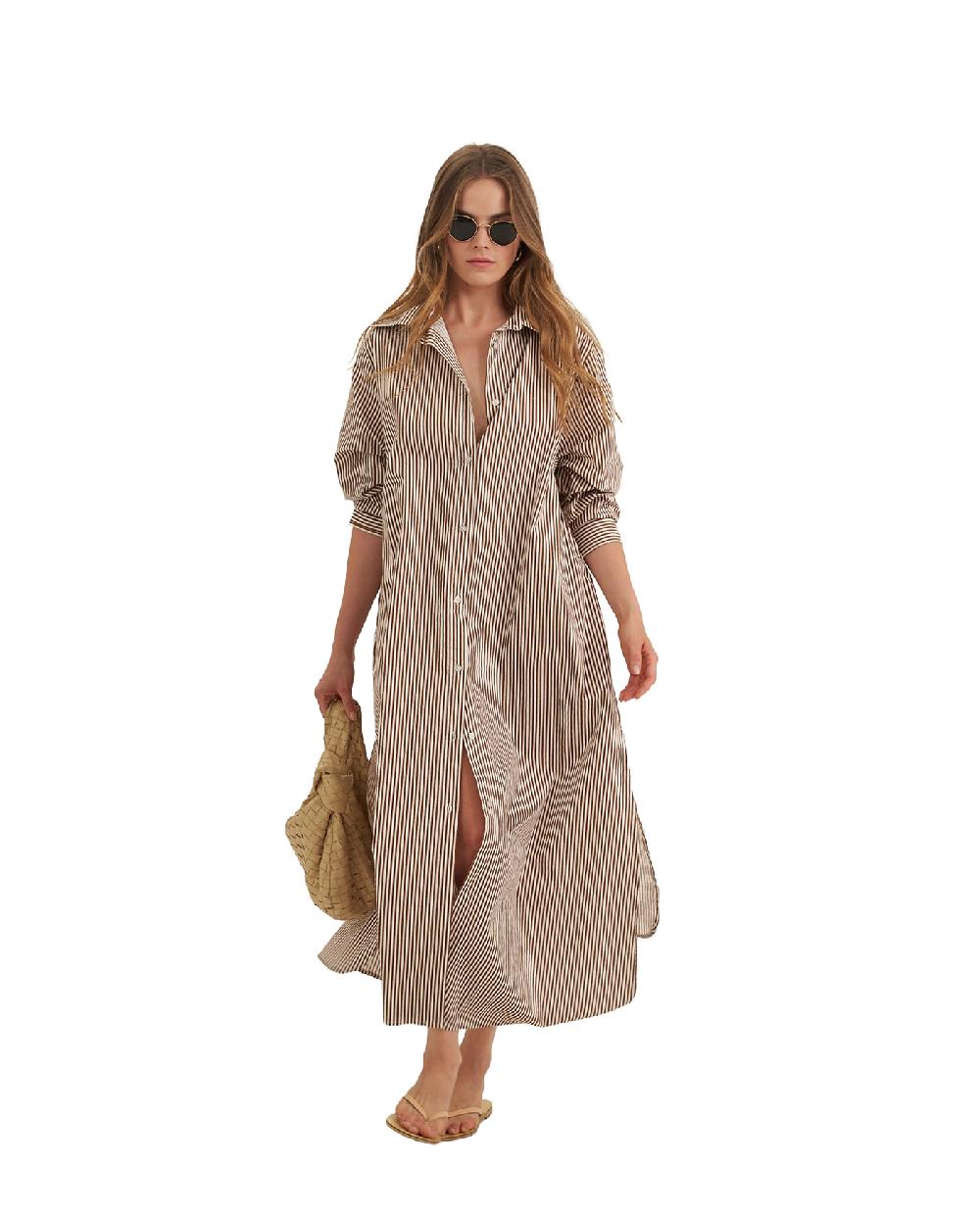 gottex Cotton Shirt Dress Brown