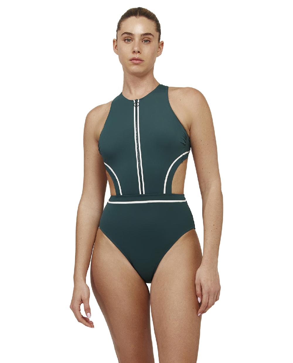 gottex Duke High Neck Cut Out One Piece Green