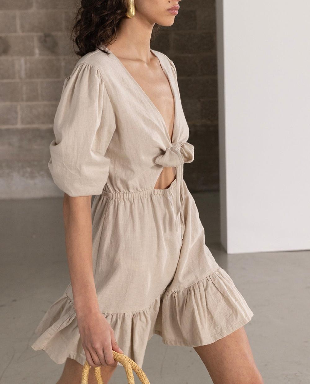 Gottex Front Tie V-Neck Cover Up Dress Natural