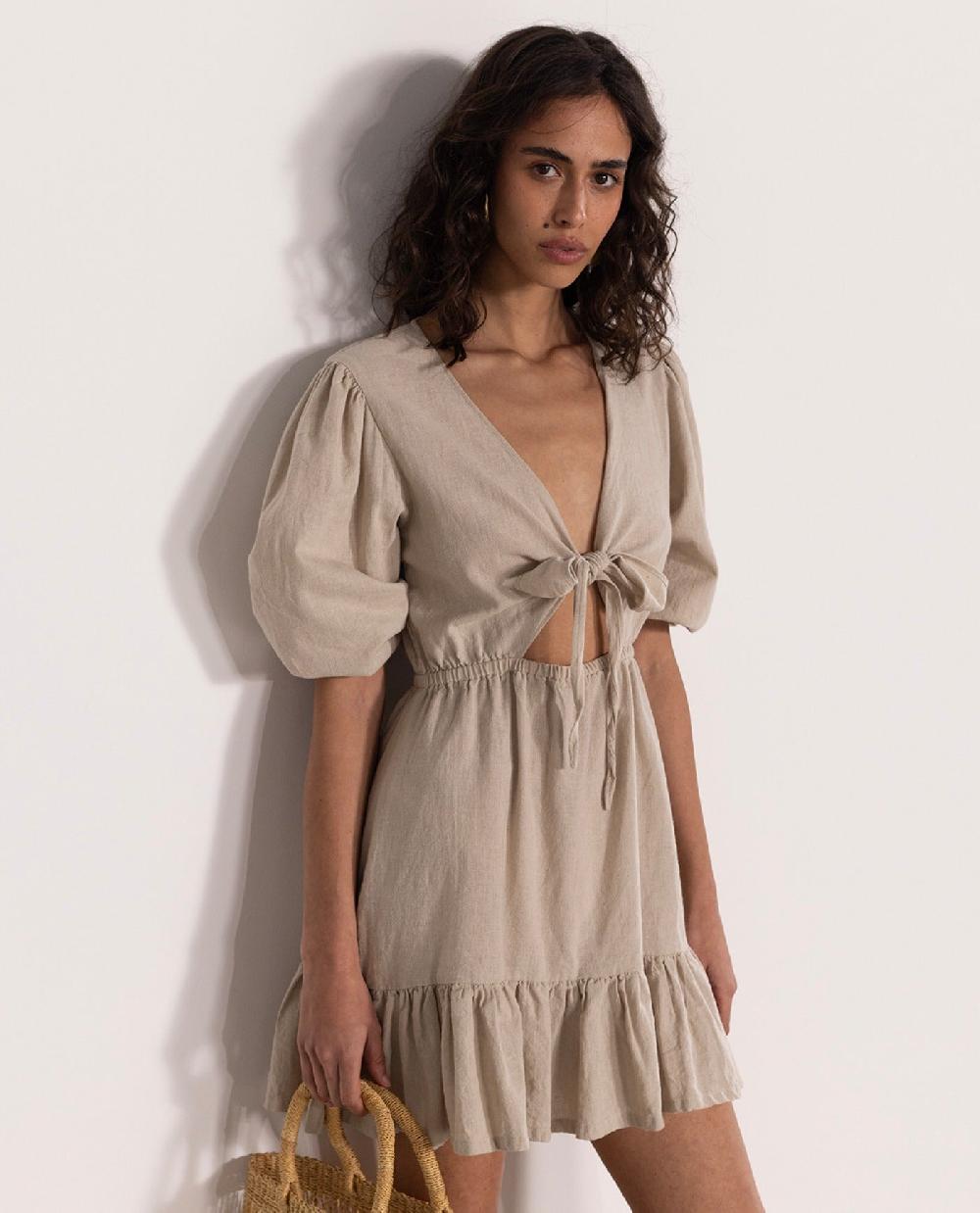 gottex Front Tie V-Neck Cover Up Dress Natural