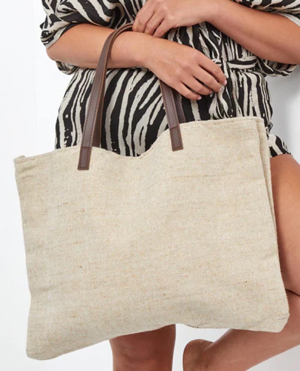gottex Jute And Vegan Leather Bag Gottex