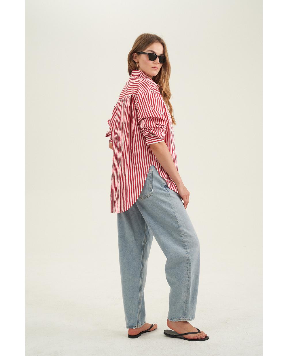 Gottex Oversized Cotton Button-Down Shirt Red