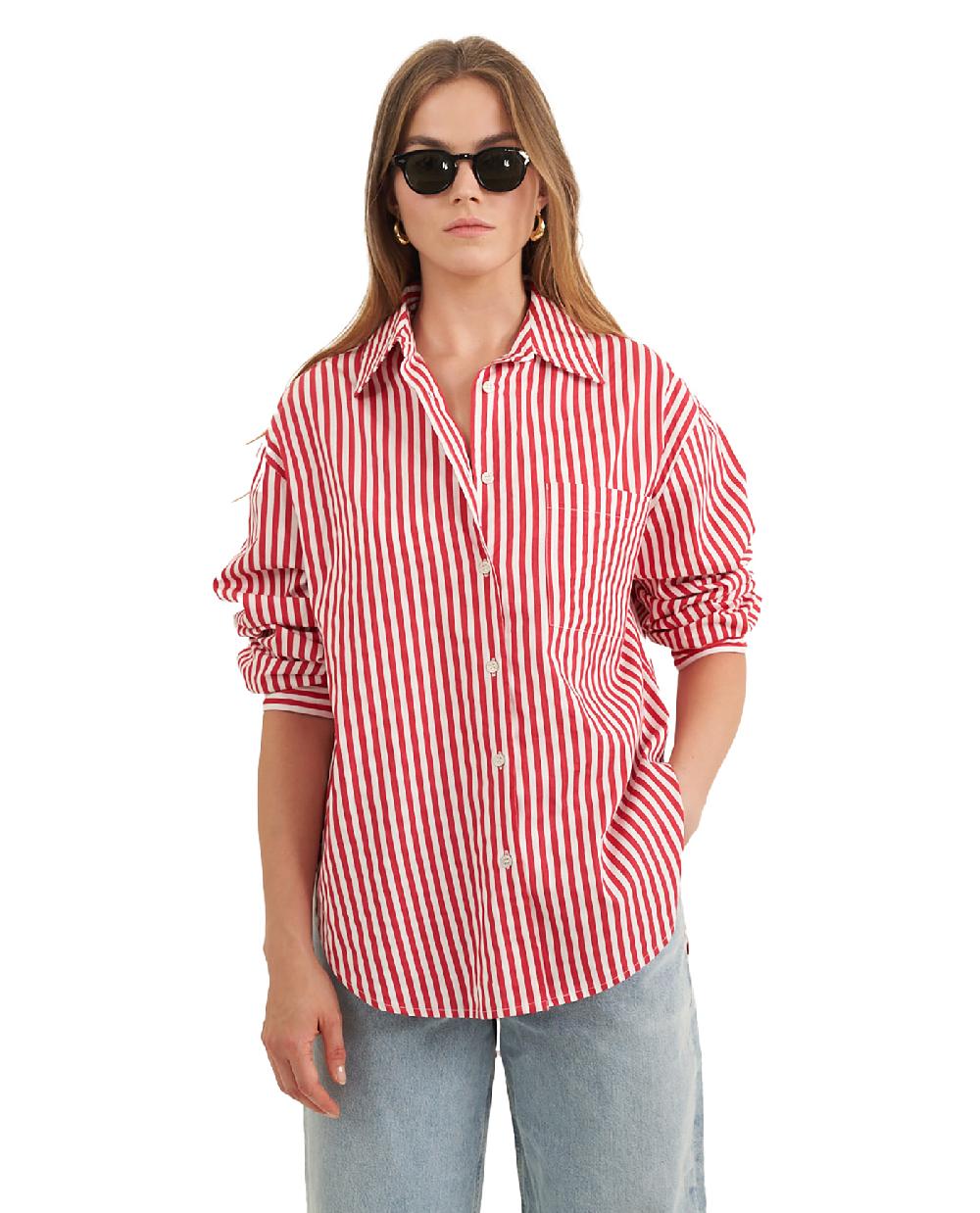 gottex Oversized Cotton Button-Down Shirt Red