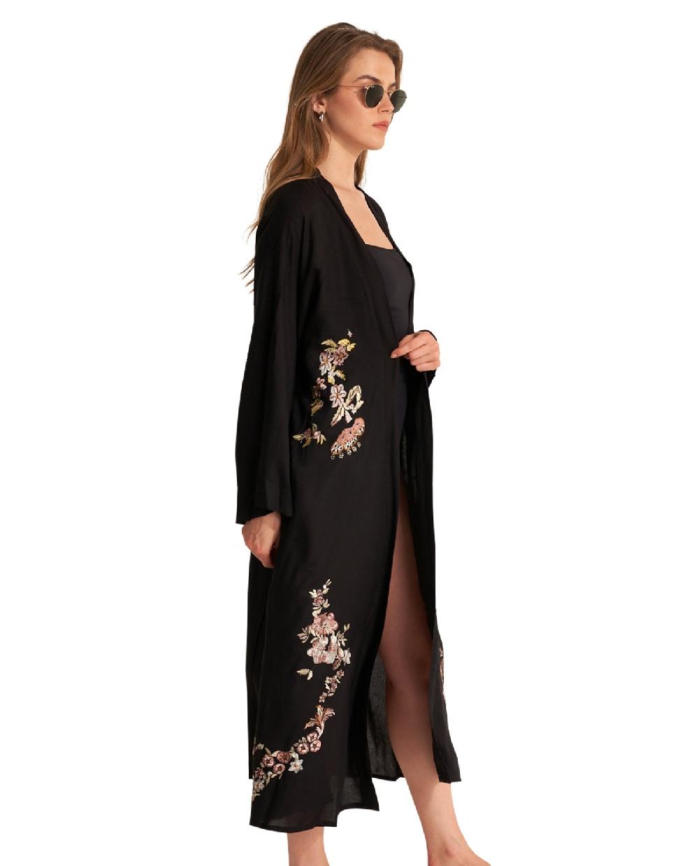 Gottex Peacock Embroidered Cover Up Kimono Peacock