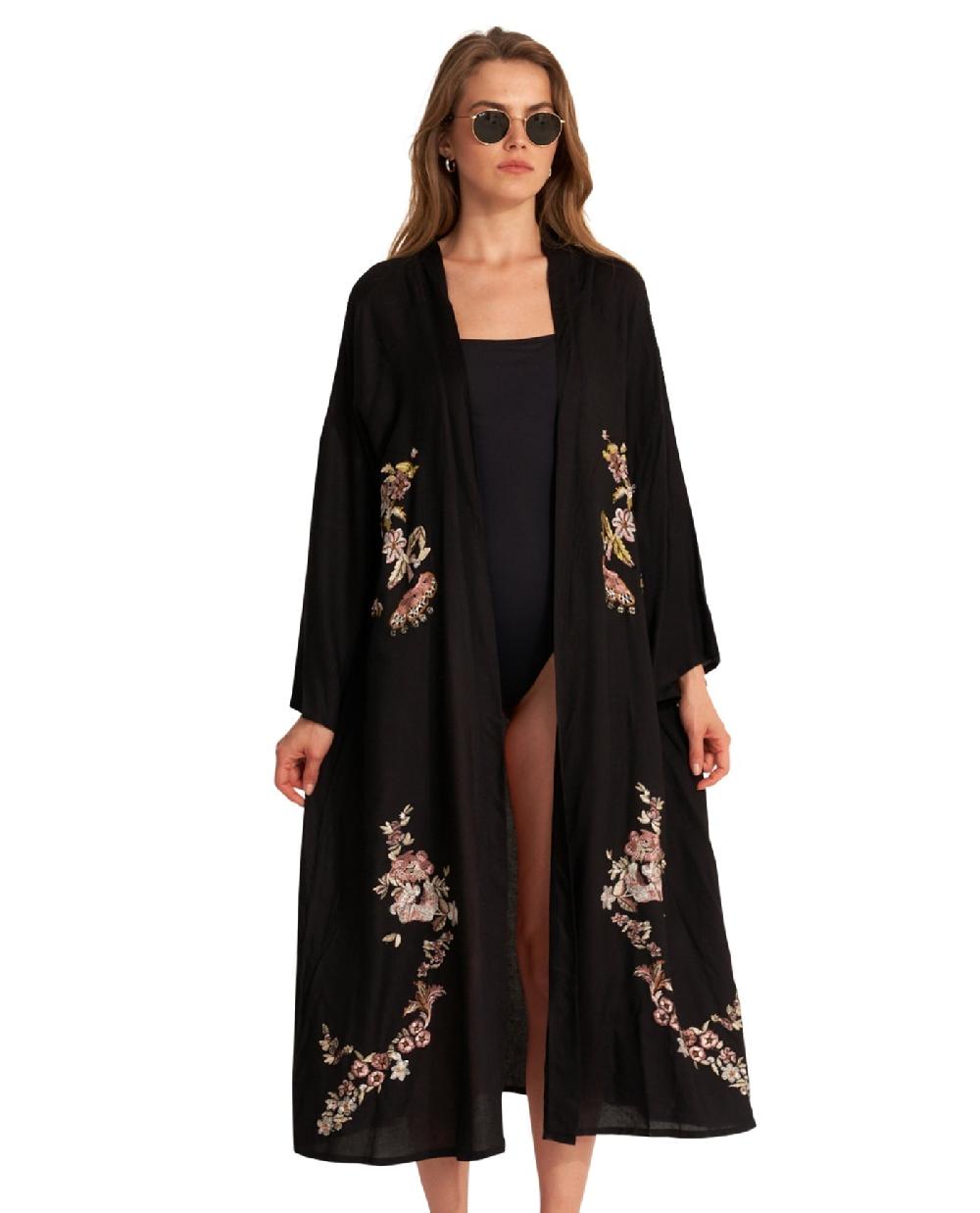 gottex Peacock Embroidered Cover Up Kimono Peacock