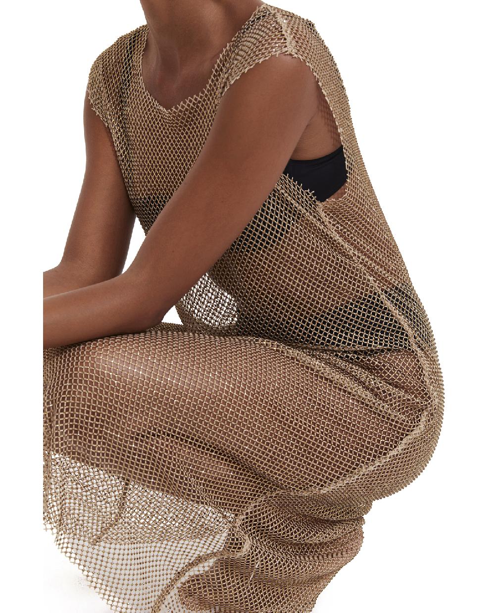 Gottex Rhinestone Mesh Cover-Up Dress Beige