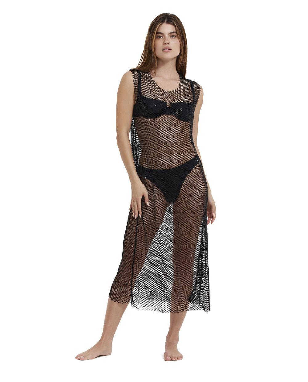 Gottex Rhinestone Mesh Cover-Up Dress Black