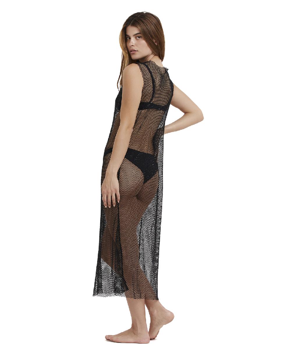 Gottex Rhinestone Mesh Cover-Up Dress Black