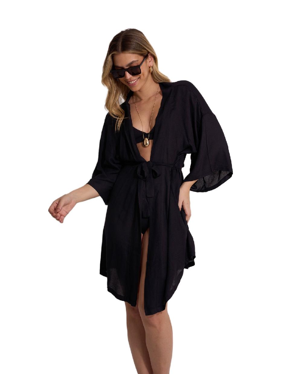 gottex Satin Shore Robe Cover-Up Black