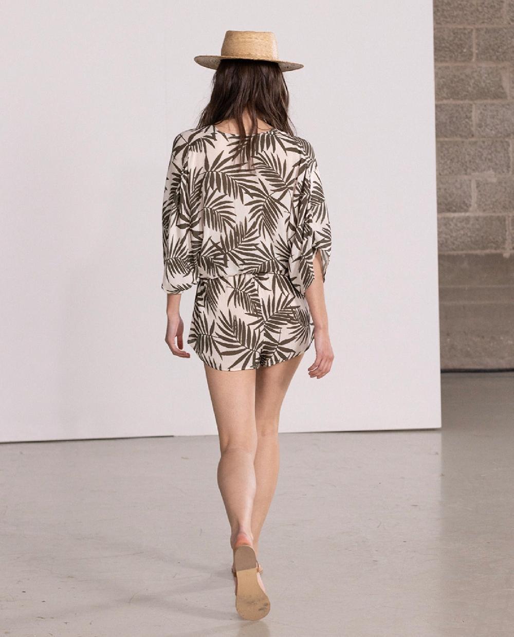 Gottex Sleeved Short Cover Up Jumpsuit Leaf