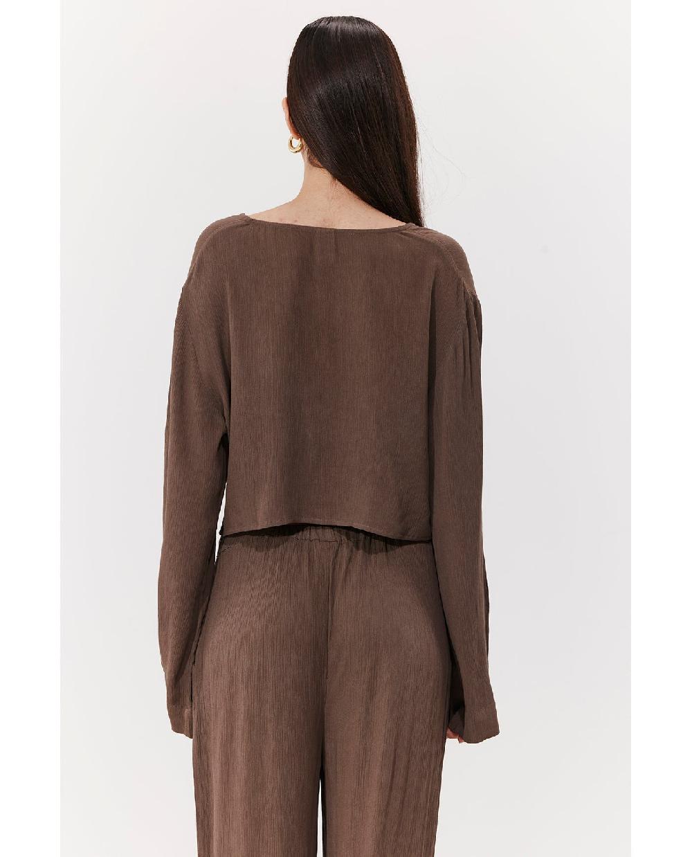 Gottex Solena Crêpe Crop Top Cover-Up Khaki