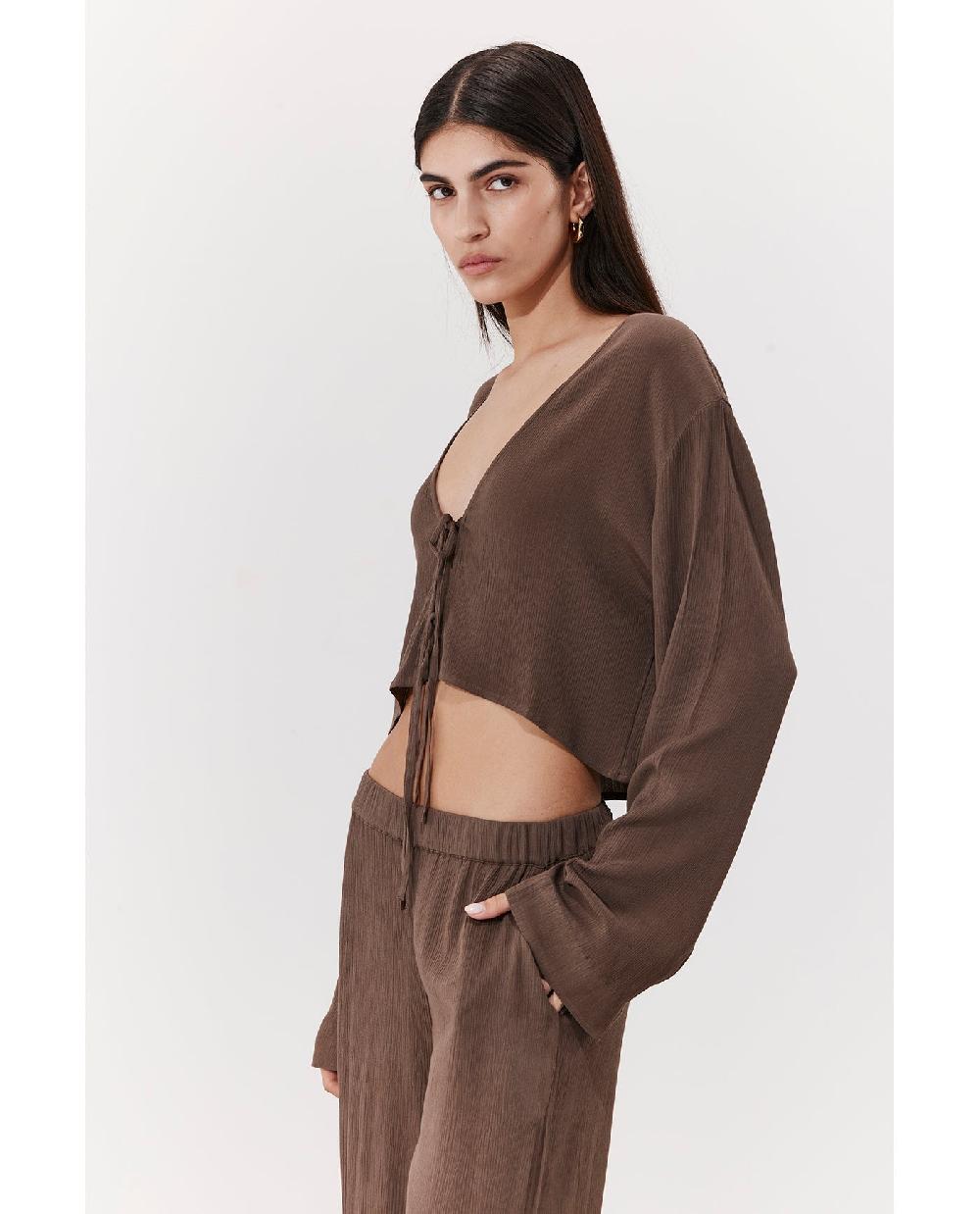 Gottex Solena Crêpe Crop Top Cover-Up Khaki