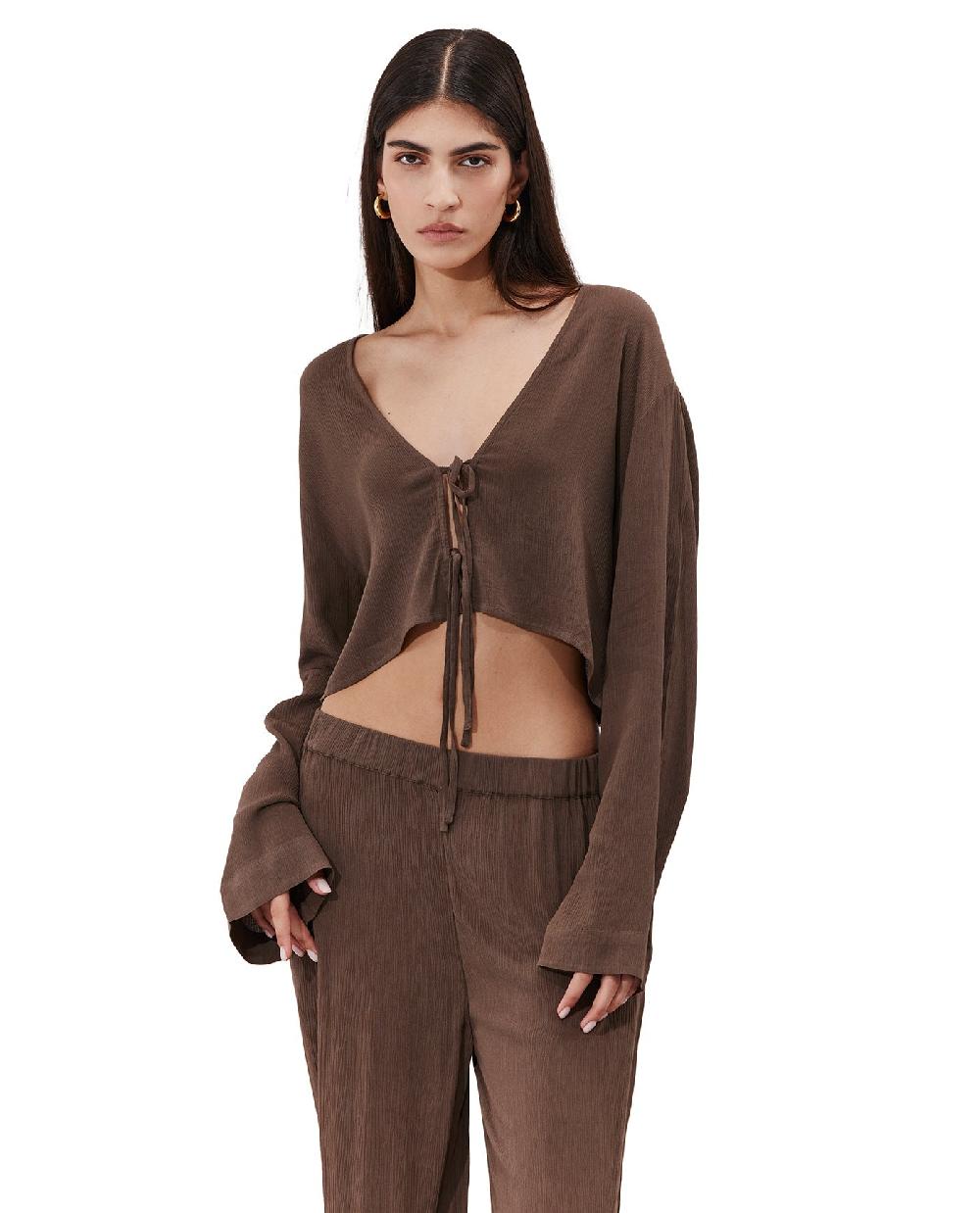gottex Solena Crêpe Crop Top Cover-Up Khaki