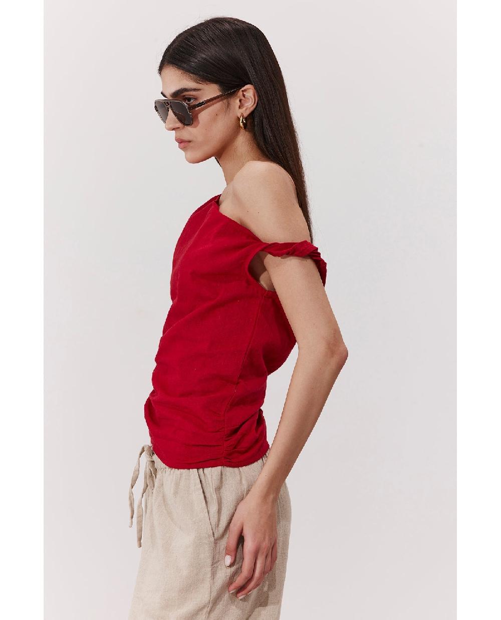 Gottex Terra One Shoulder Beach Shirt Cover-Up Red