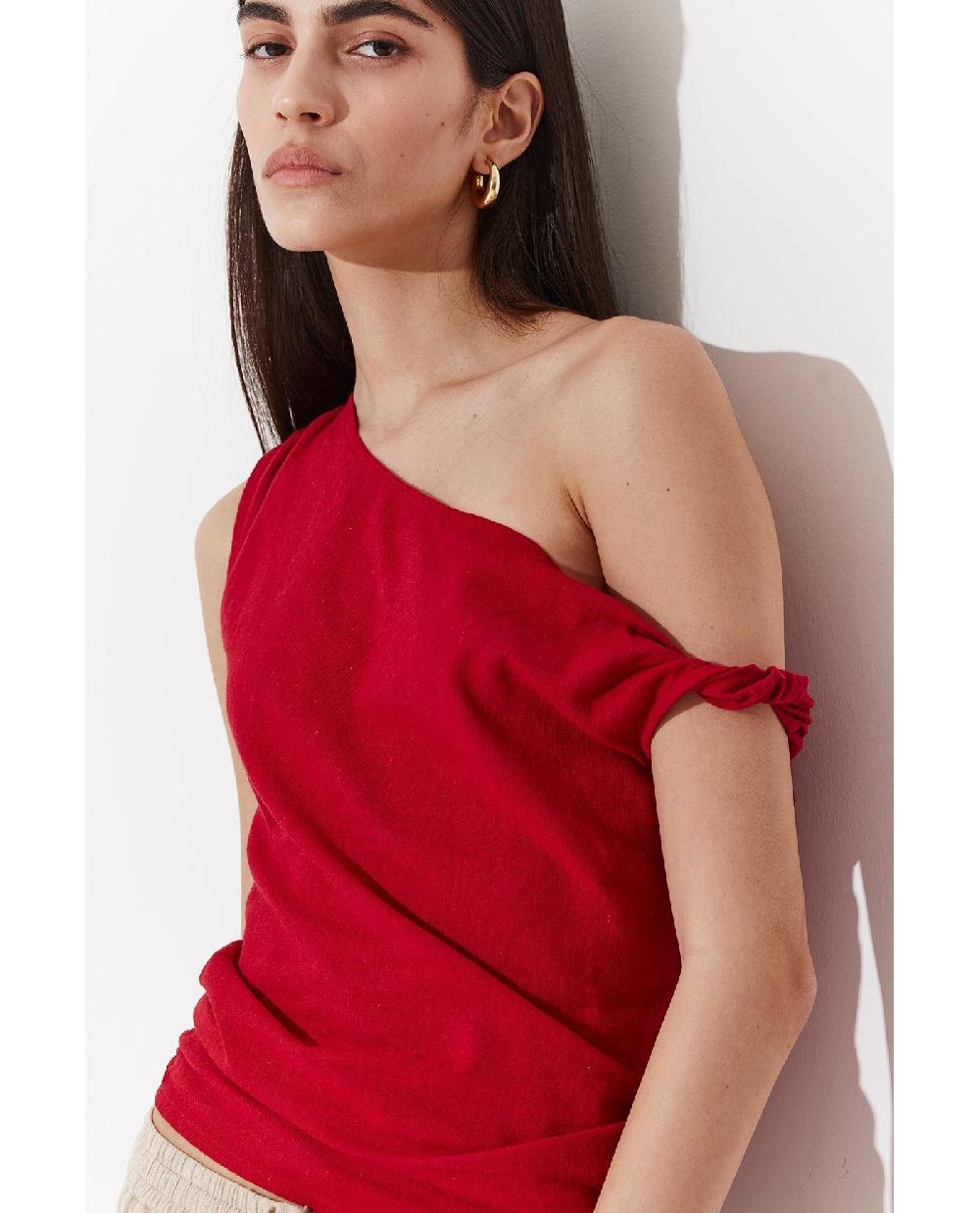 Gottex Terra One Shoulder Beach Shirt Cover-Up Red