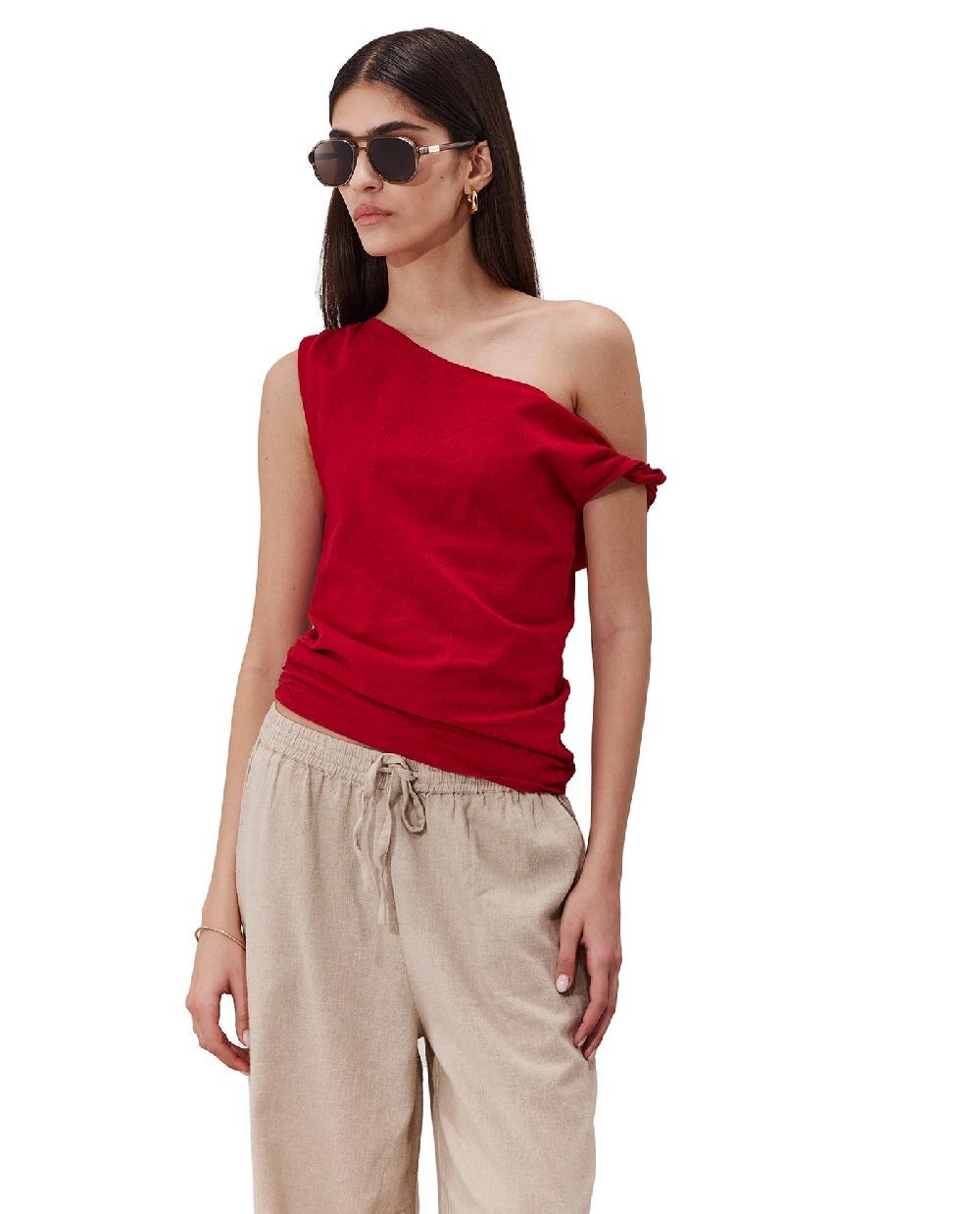 gottex Terra One Shoulder Beach Shirt Cover-Up Red