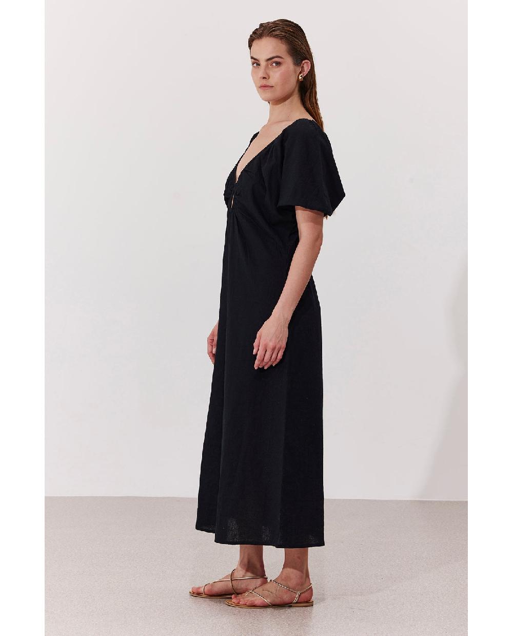 Gottex Terra Puff Sleeve Midi Dress Cover-Up Black