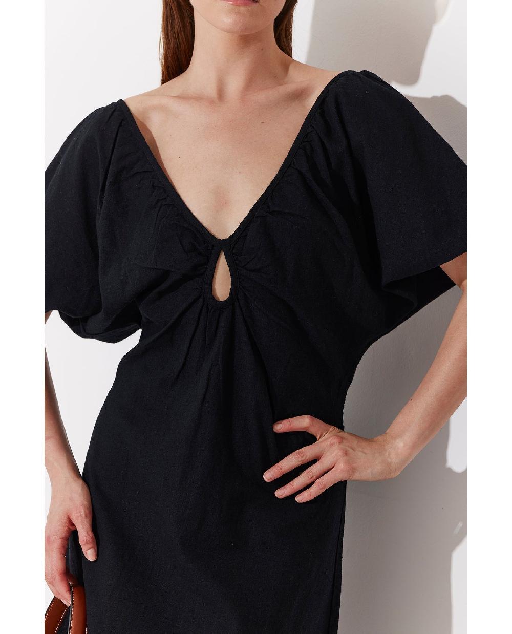 Gottex Terra Puff Sleeve Midi Dress Cover-Up Black