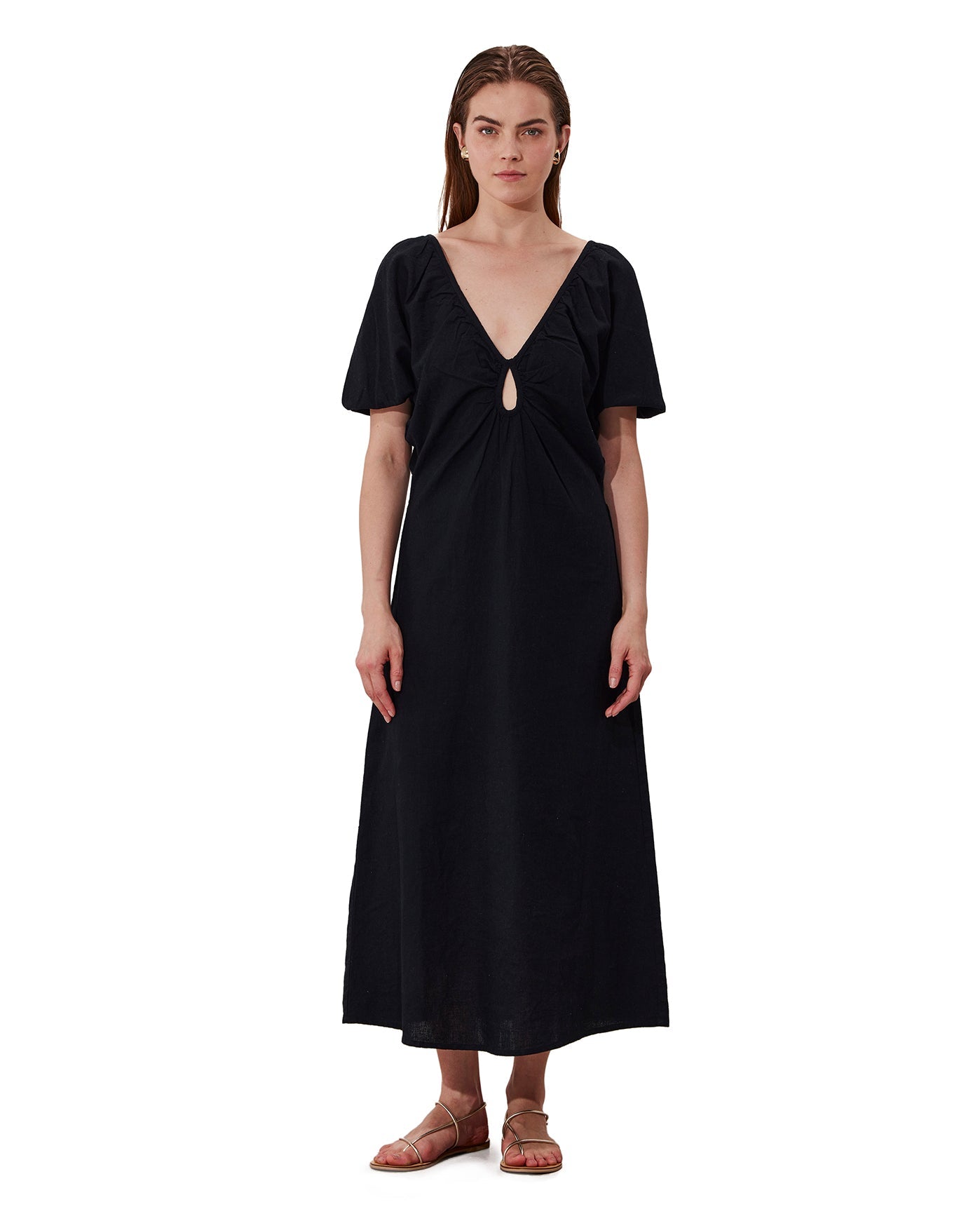 gottex Terra Puff Sleeve Midi Dress Cover-Up Black