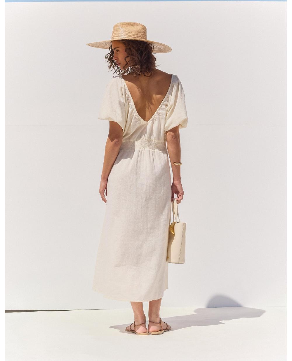 Gottex Terra Puff Sleeve Midi Dress Cover-Up Cream