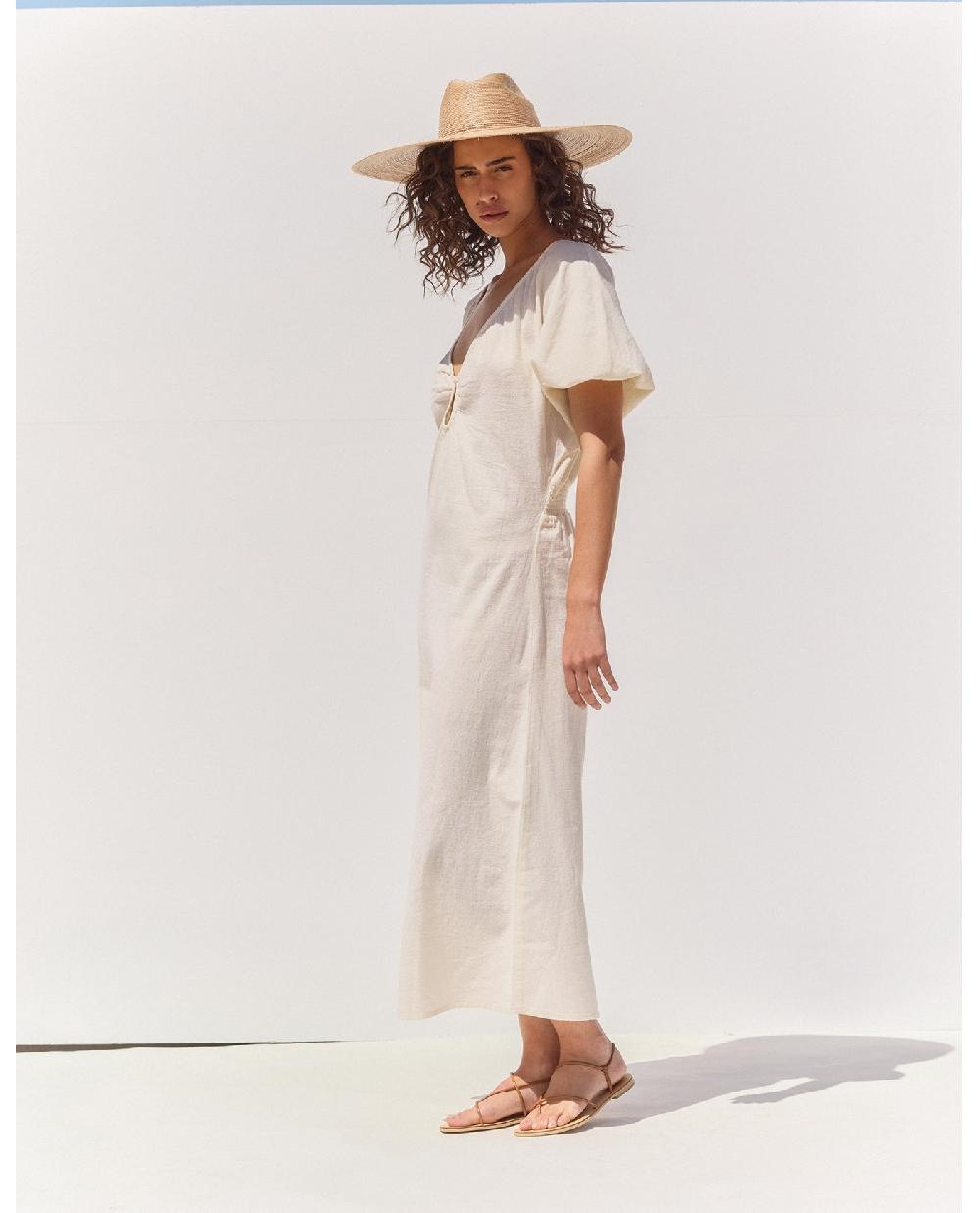 Gottex Terra Puff Sleeve Midi Dress Cover-Up Cream