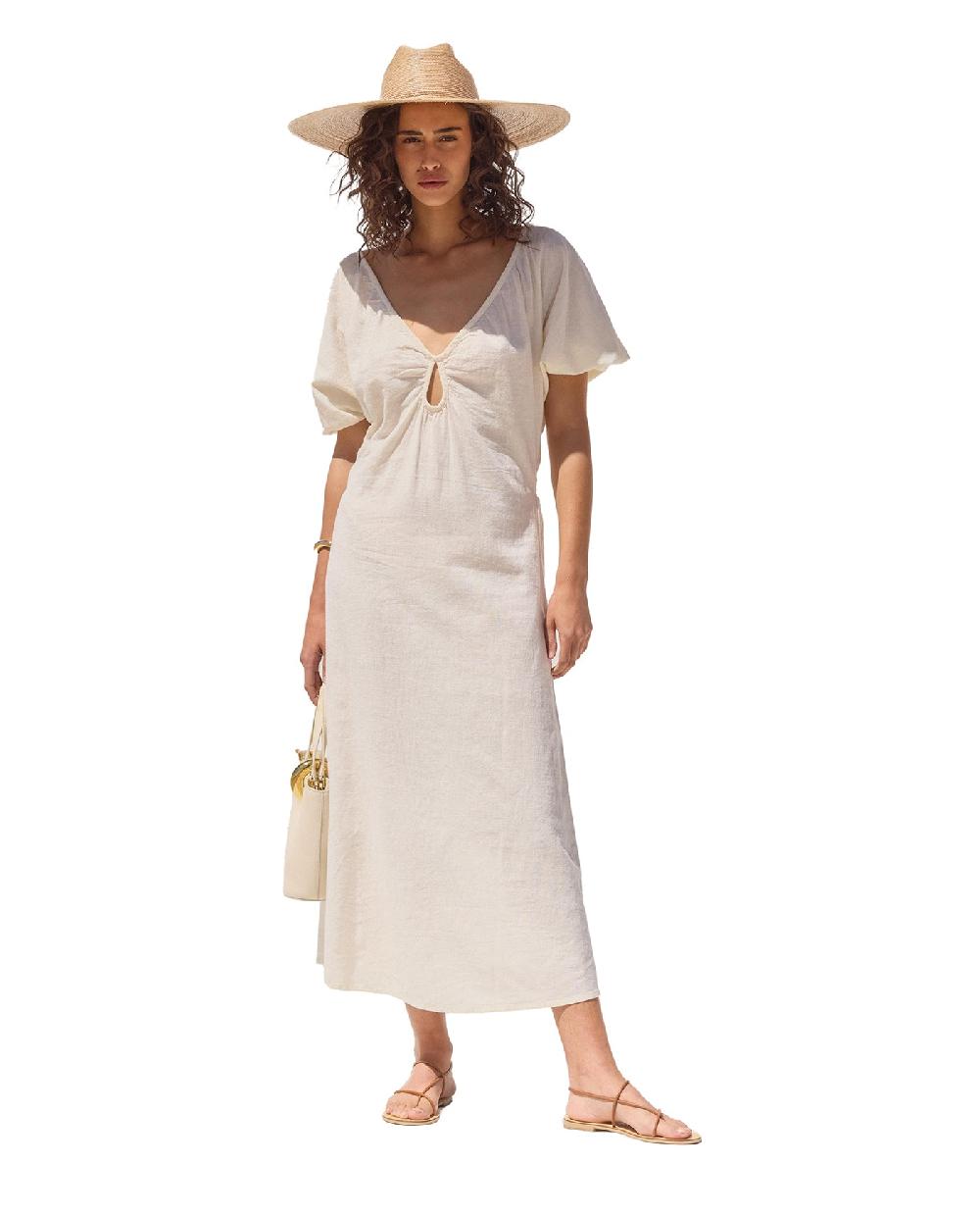 gottex Terra Puff Sleeve Midi Dress Cover-Up Cream