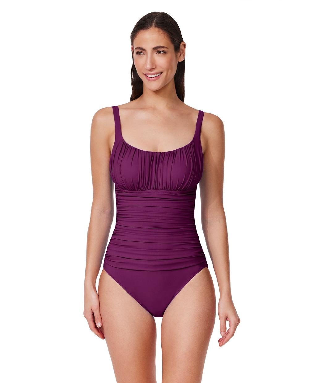 gottex Tutti Frutti Shirred Peasant One Piece Wine