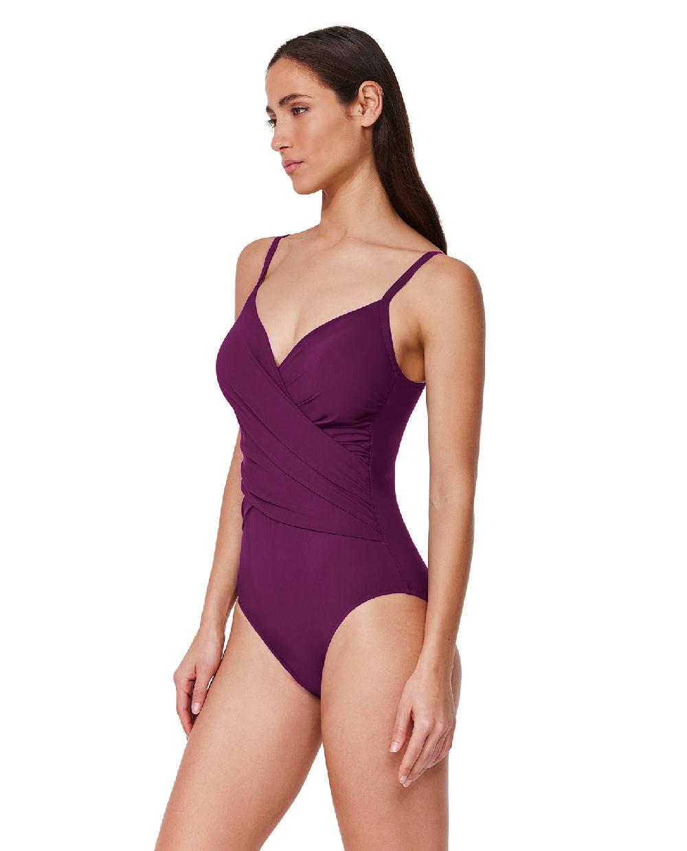 Gottex Tutti Frutti V-Neck Surplice One Piece Wine