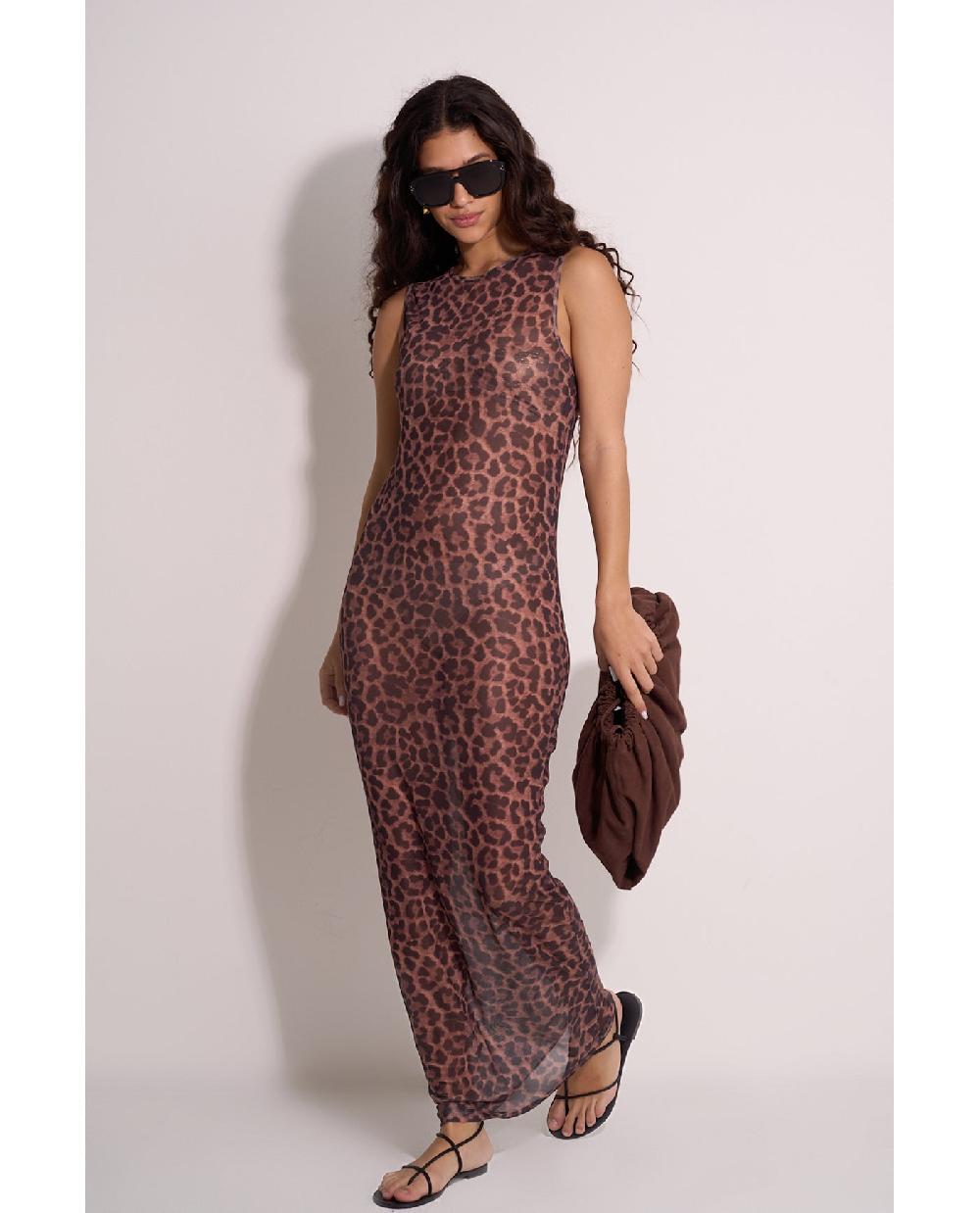 Gottex Wild Mesh Sleeveless Dress Cover-Up Leopard
