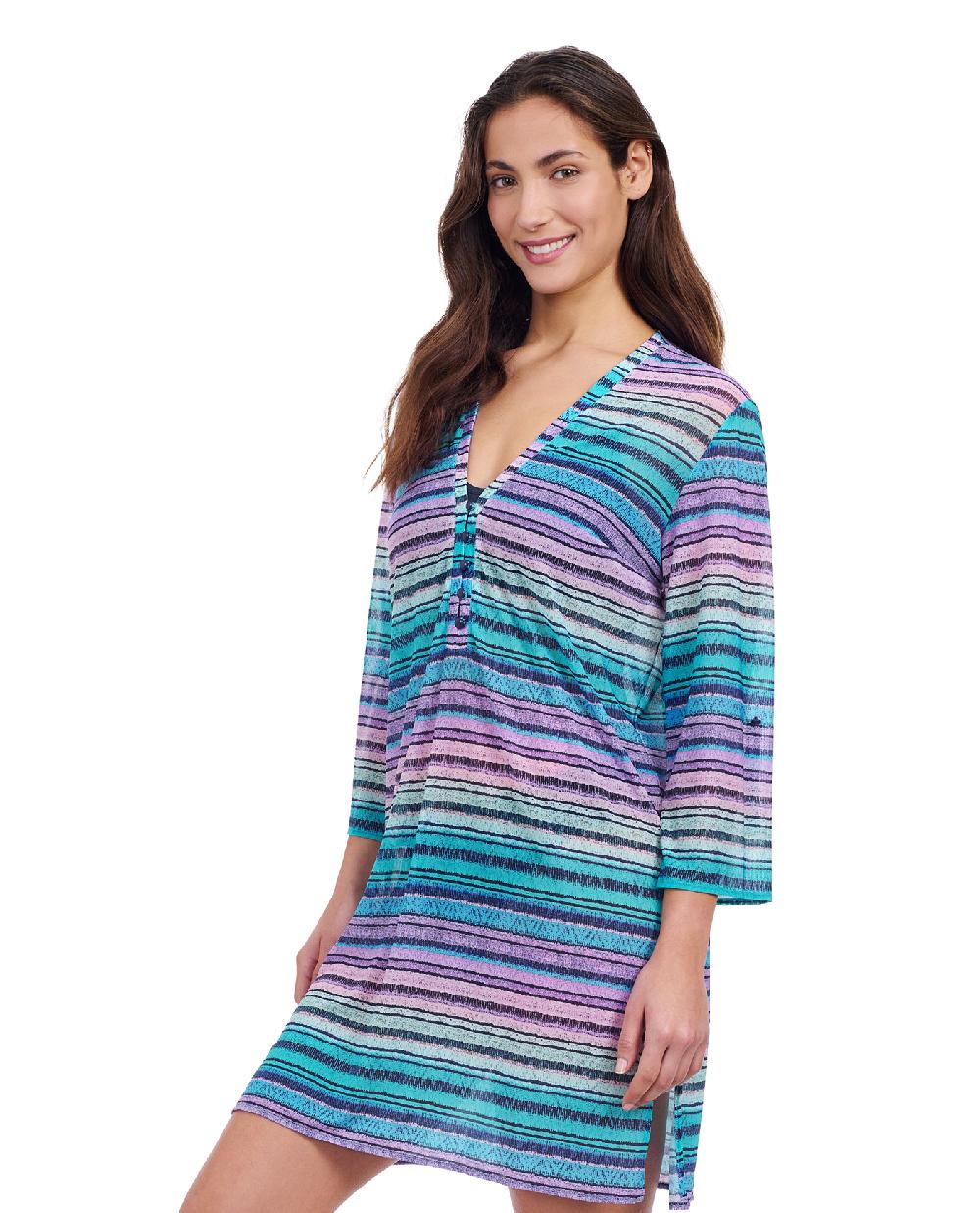 Gottex Harmony V-Neck Long Sleeve Mesh Tunic Cover Up Profile