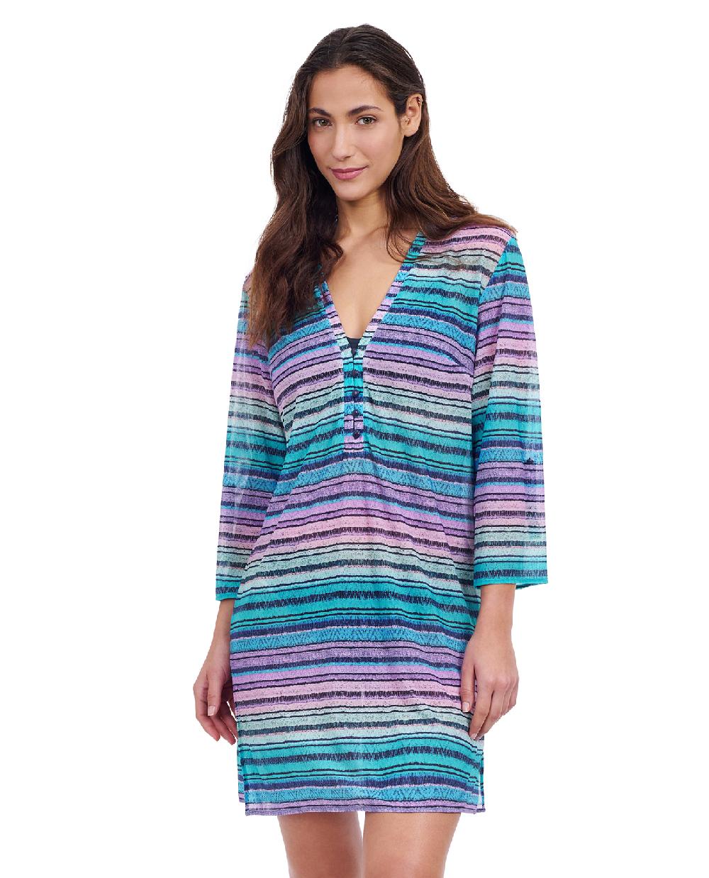 gottex Harmony V-Neck Long Sleeve Mesh Tunic Cover Up Profile