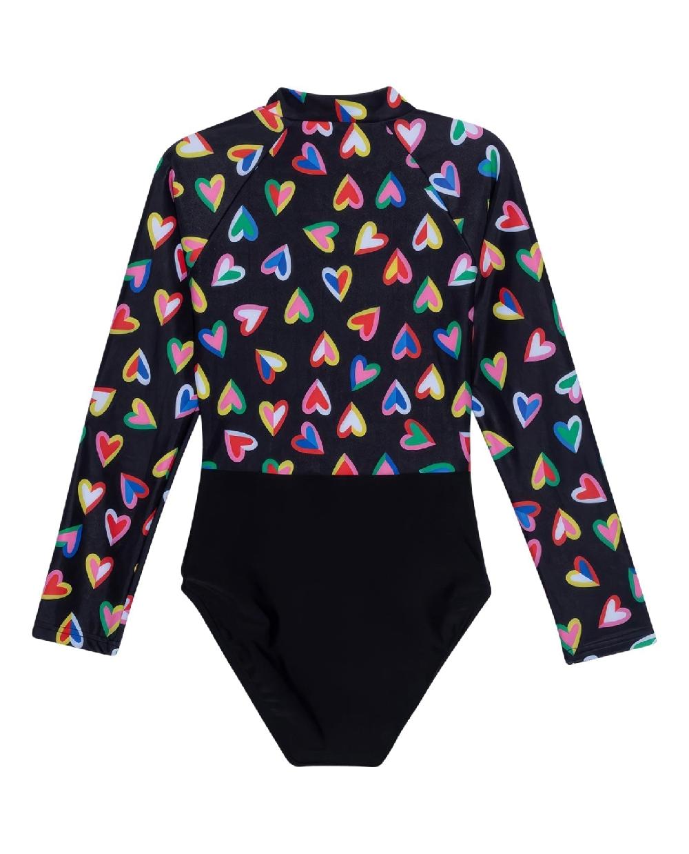 Gottex Hearts Long Sleeve Zip Up Rash Guard One Piece Swimsuit Hearts