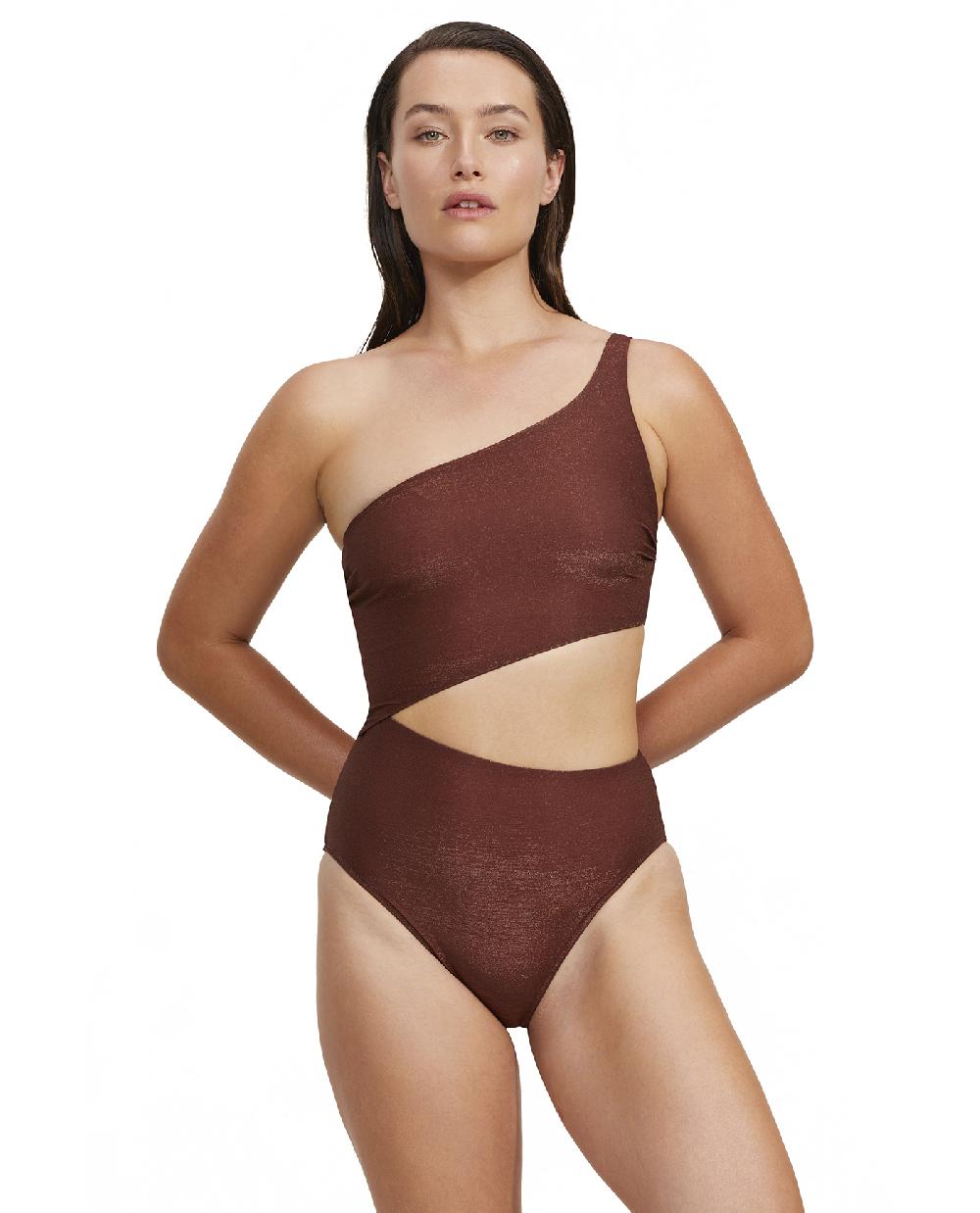 gottex High End One Shoulder Cut Out One Piece Bronze