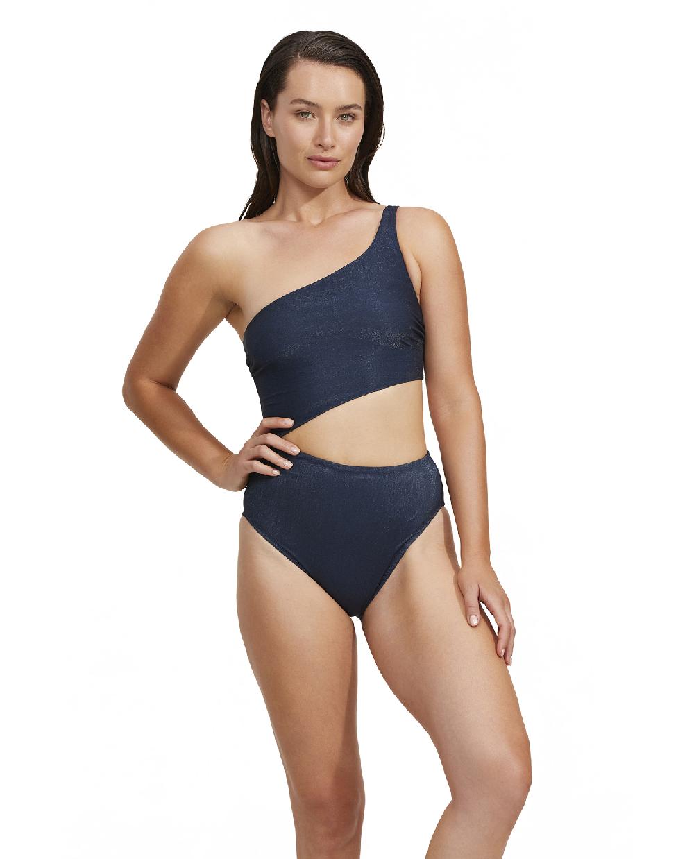 gottex High End One Shoulder Cut Out One Piece Midnight