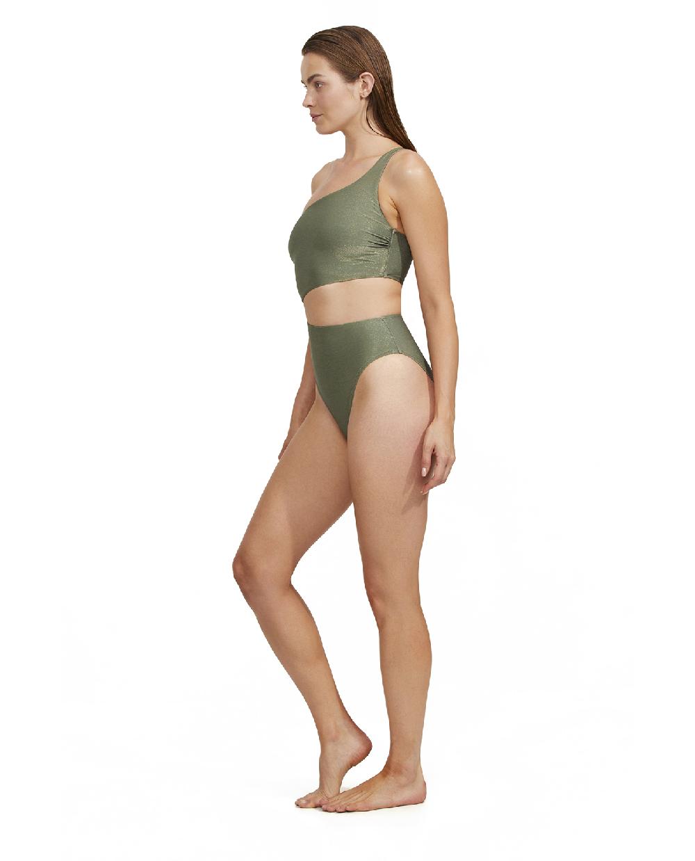 Gottex High End One Shoulder Cut Out One Piece Olive