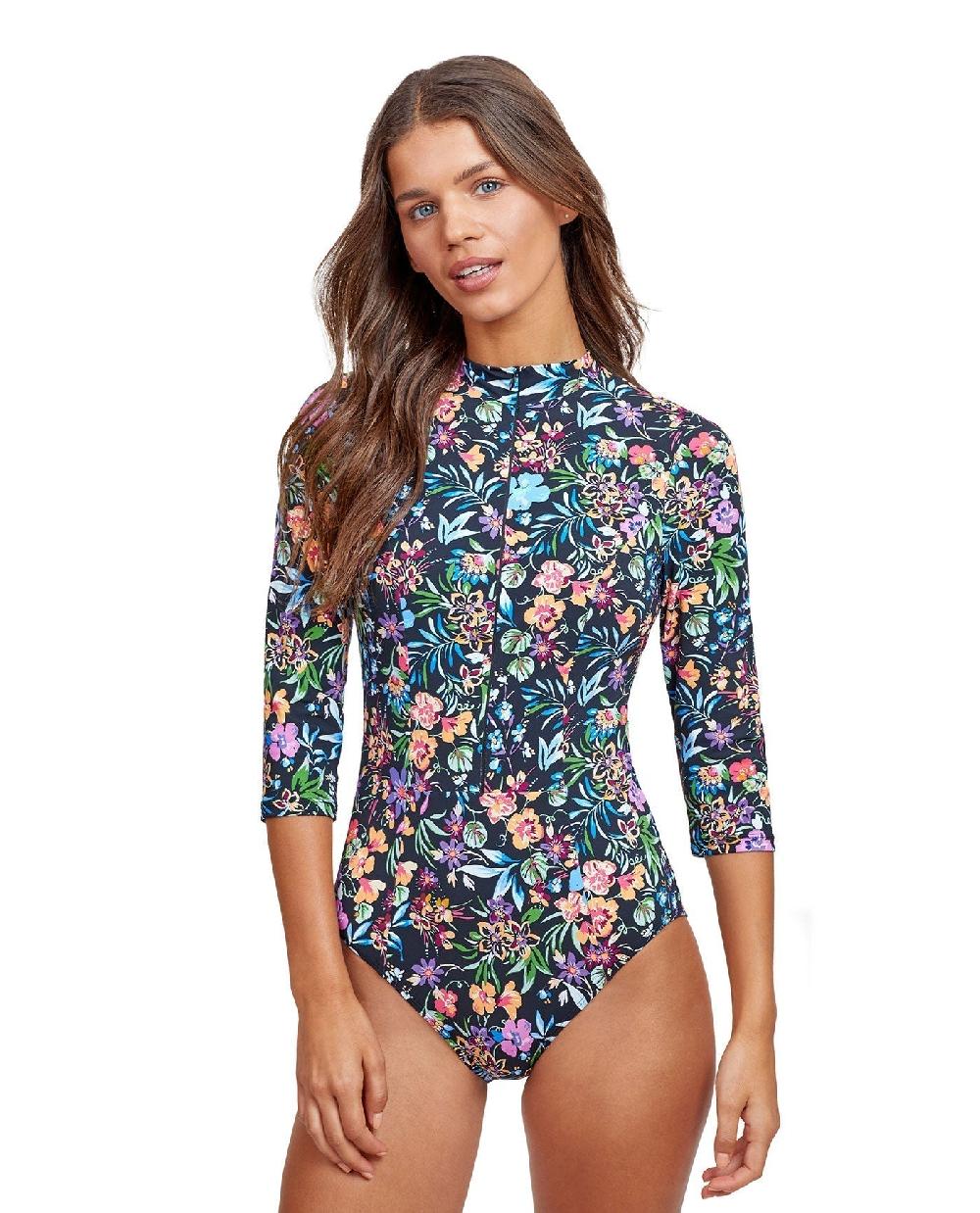 gottex High Neck Long Sleeve One Piece Swimsuit Flora