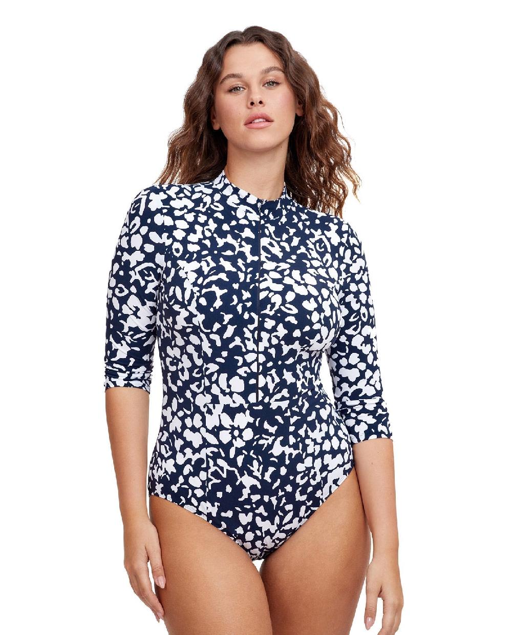 gottex High Neck Long Sleeve One Piece Swimsuit/wh Pop