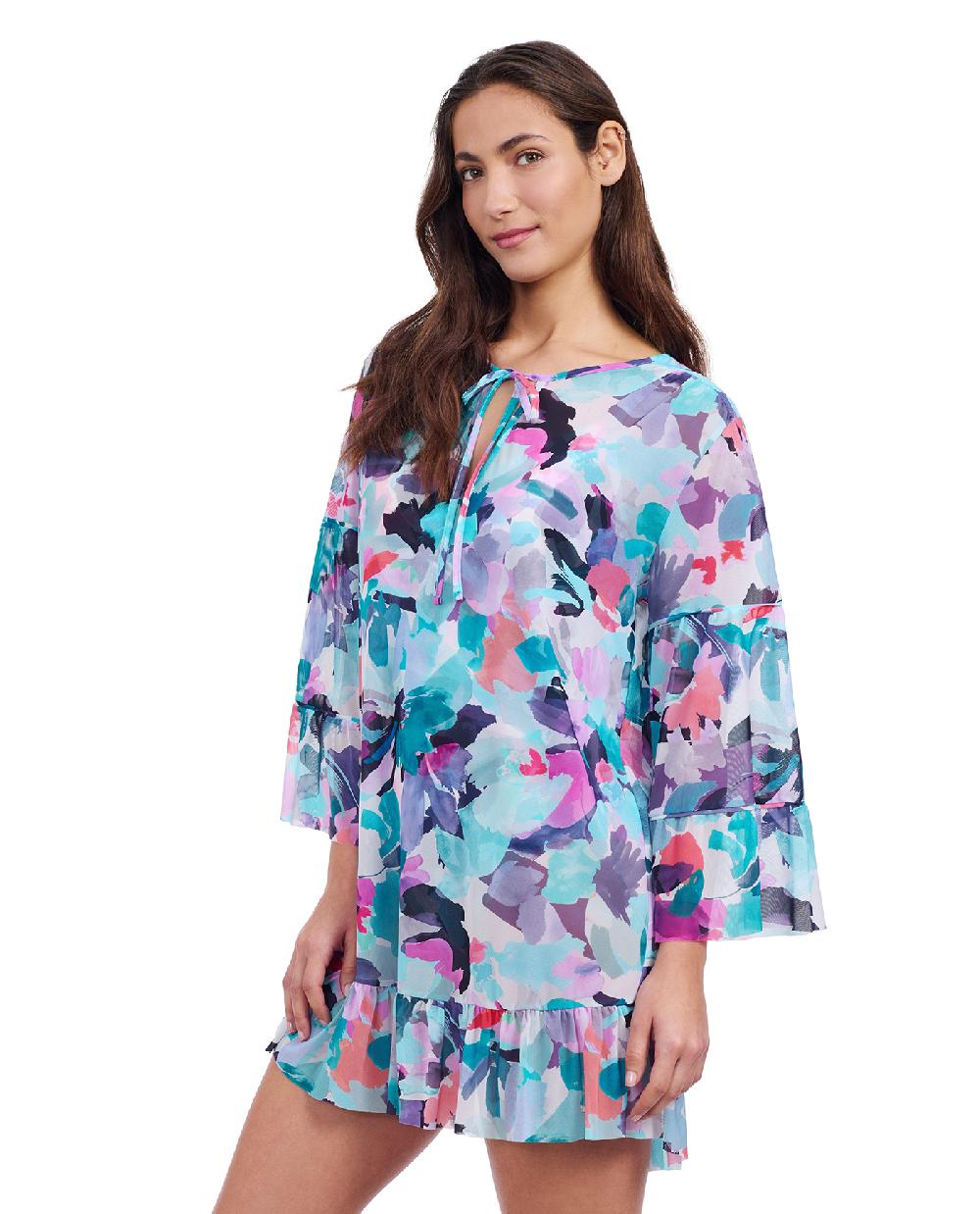 Gottex Holi V-Neck Mesh Flounce Tunic Cover Up Profile