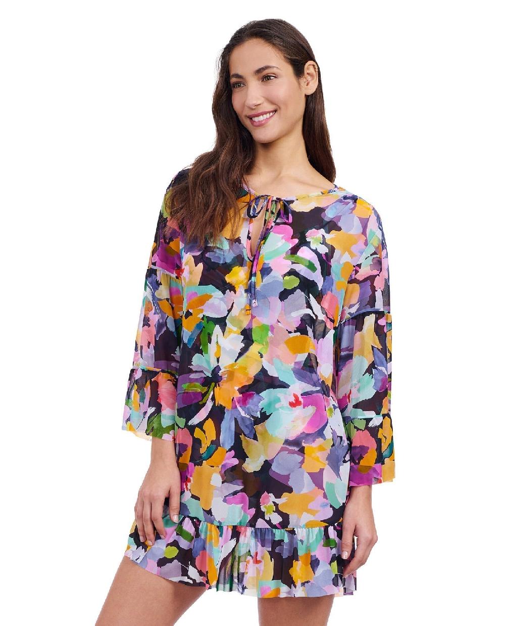 Gottex Holi V-Neck Mesh Flounce Tunic Cover Up Profile