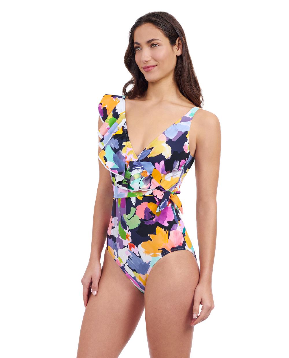 Gottex Holi V-Neck Surplice Ruffle One Piece Swimsuit Profile