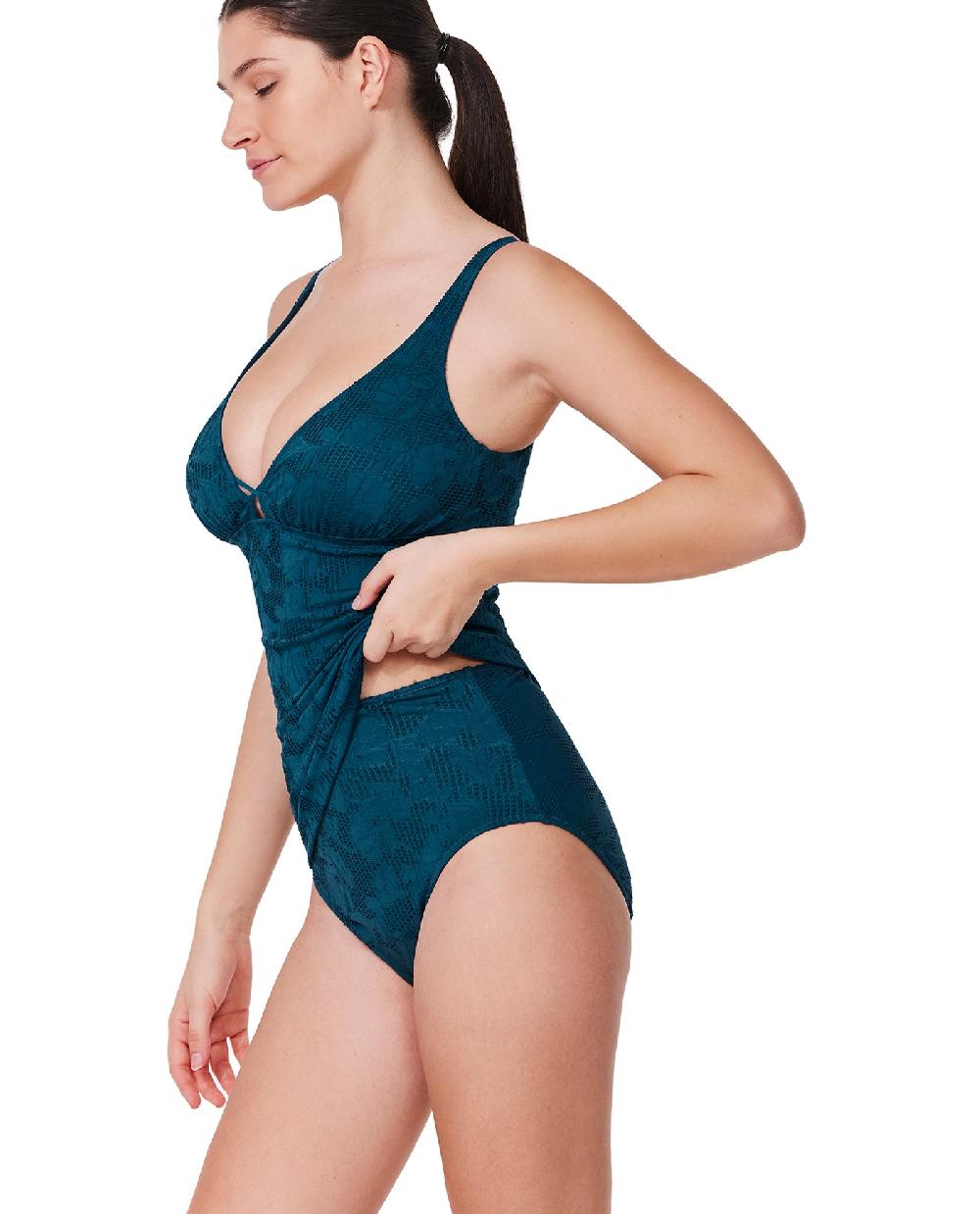 Gottex Jolene Textured D-Cup V Neck Tankini Top-Petrol Petrol