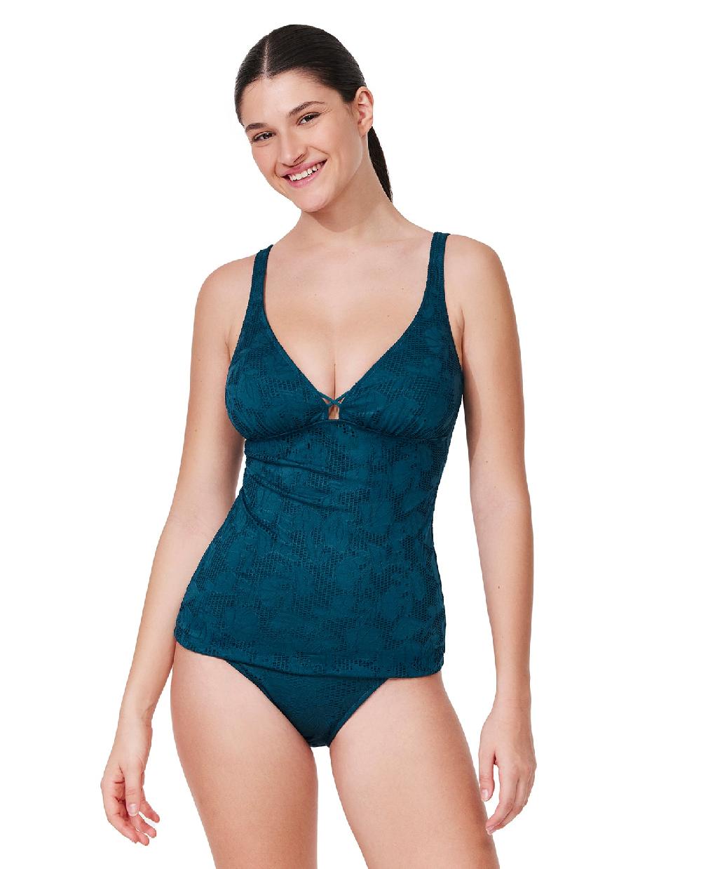 gottex Jolene Textured D-Cup V Neck Tankini Top-Petrol Petrol