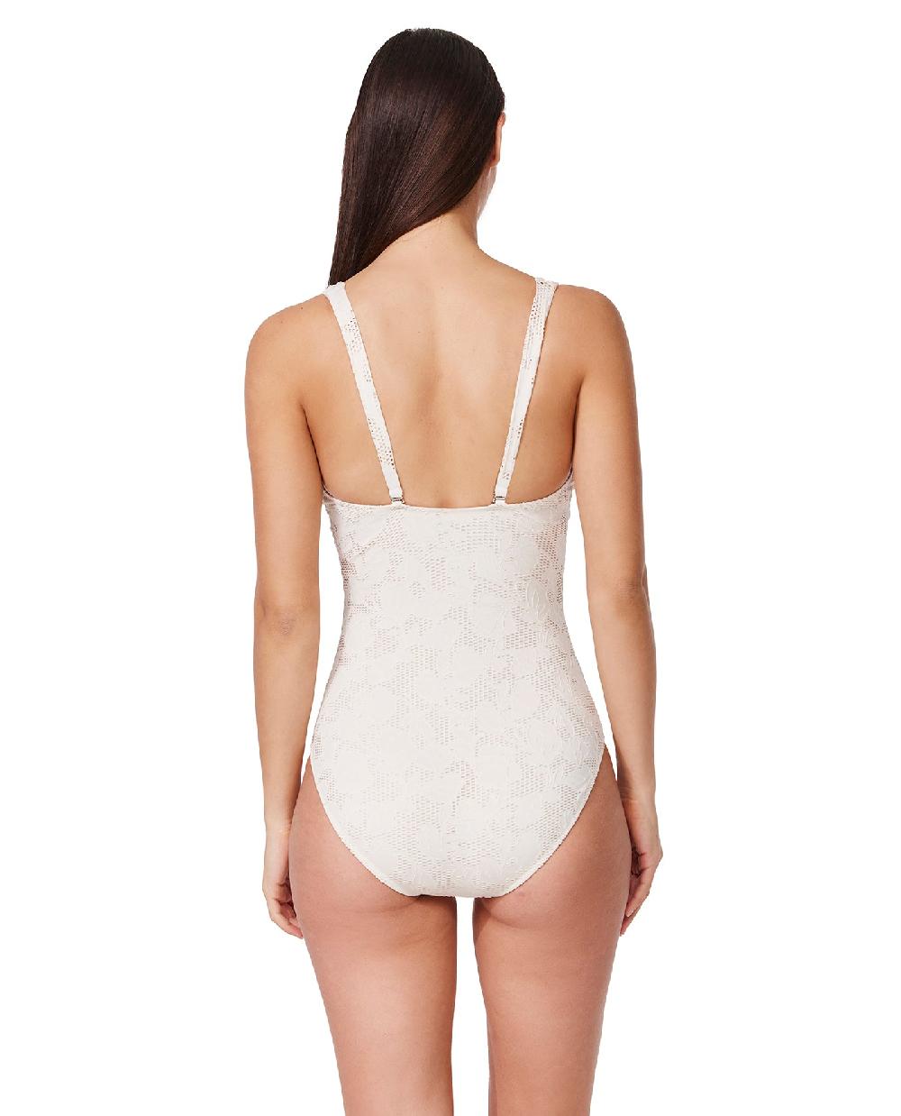 Gottex Jolene Textured Deep V Neck One Piece -Cream Cream