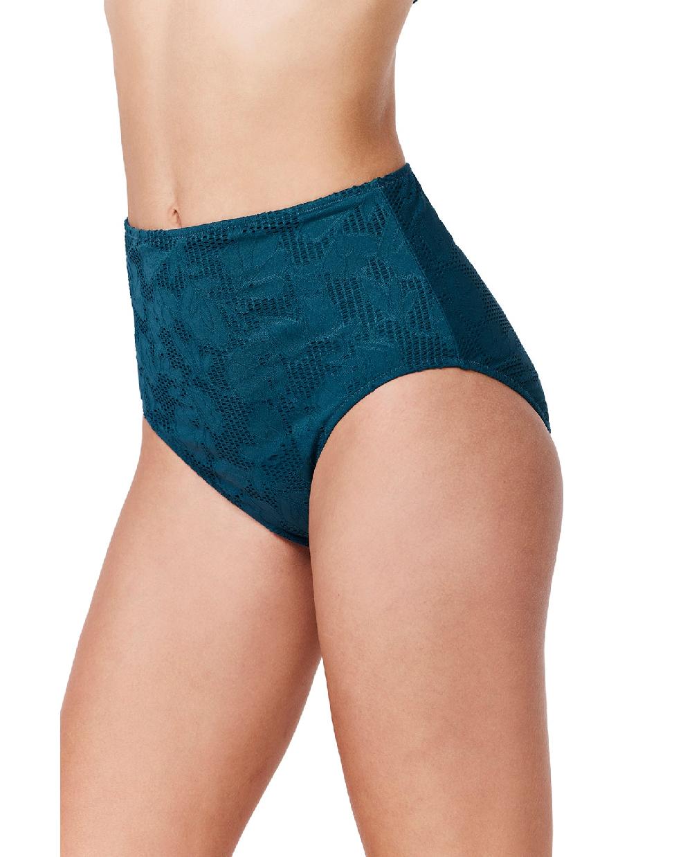Gottex Jolene Textured High Waist Swim Bottom-Petrol Petrol