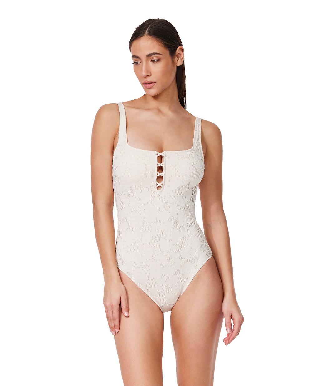 Gottex Jolene Textured Square Neck One Piece-Cream Cream