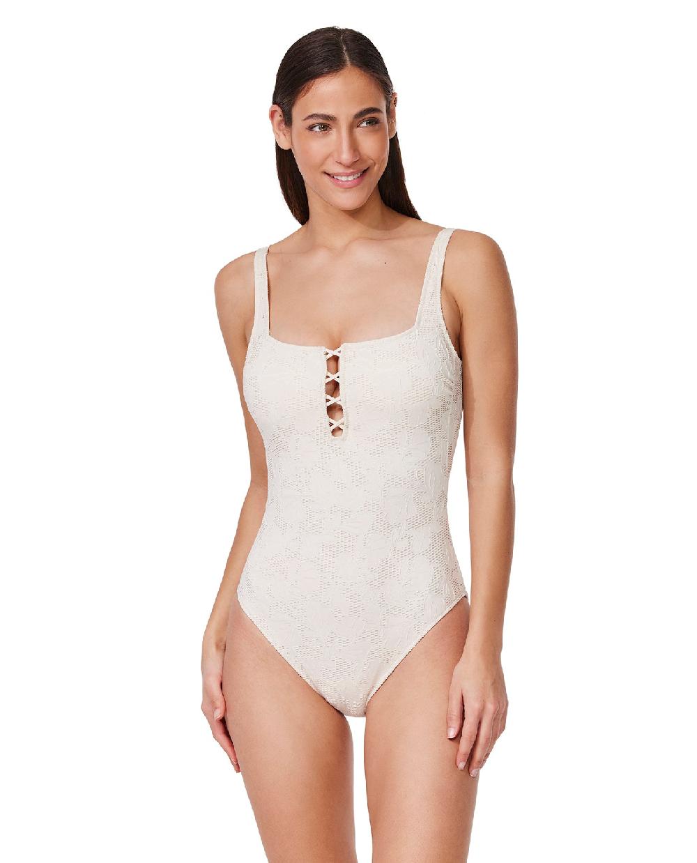 gottex Jolene Textured Square Neck One Piece-Cream Cream