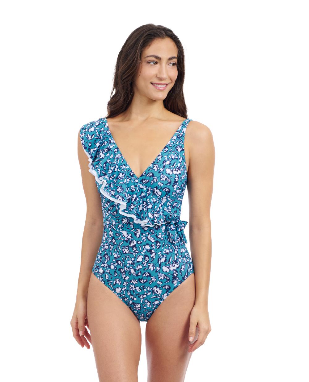 gottex Juliette Asymmetrical Ruffle Surplice One Piece Swimsuit Profile